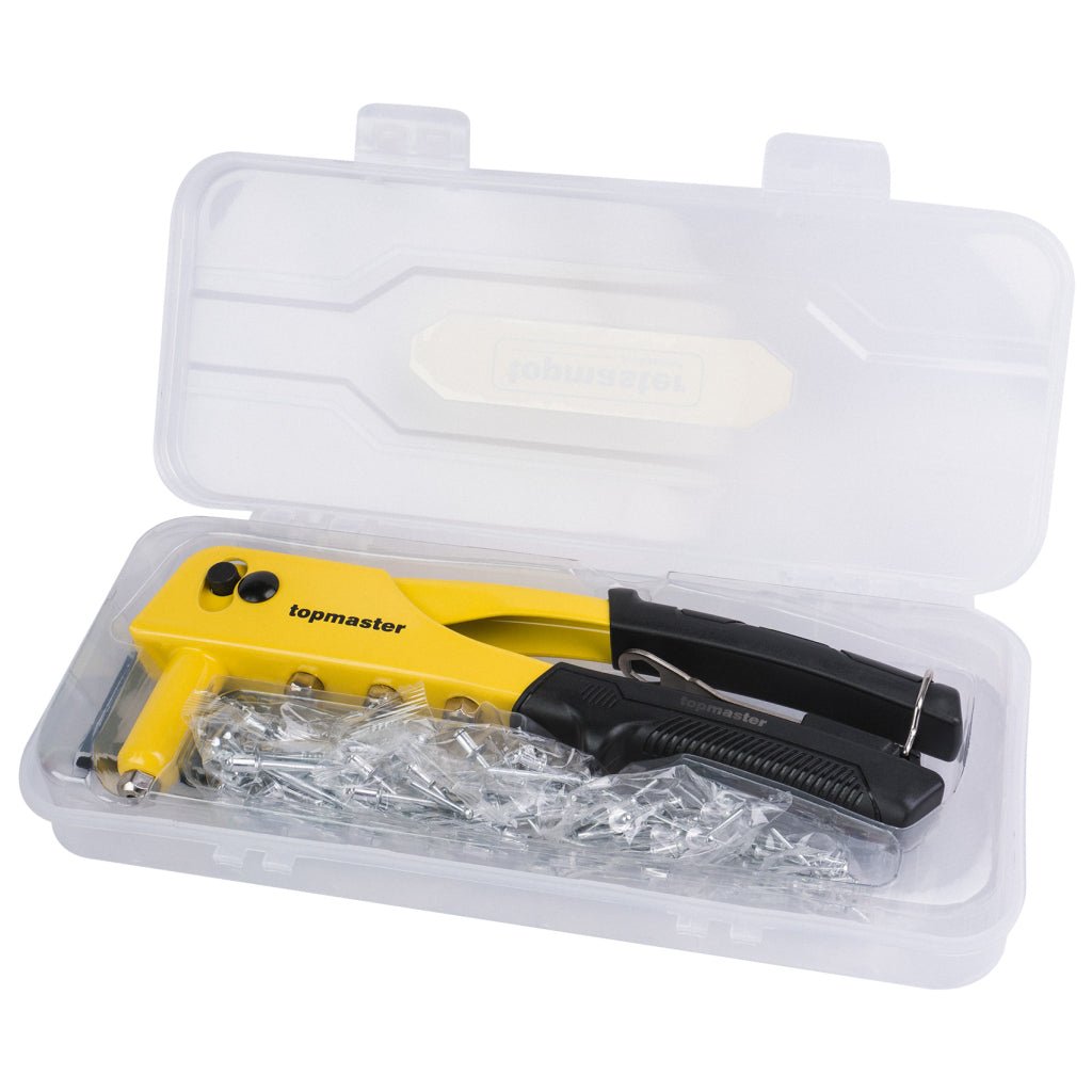 TOP MASTER PRO Set cleste nituri pop 240mm si 100 nituri TMP Nituitorul TMP este un instrument de înaltă calitate, proiectat pentru fixarea rapidă și ușoară a metalului, plasticului Top Master Pro - scule electrice si unelte profesionale - BricoMart