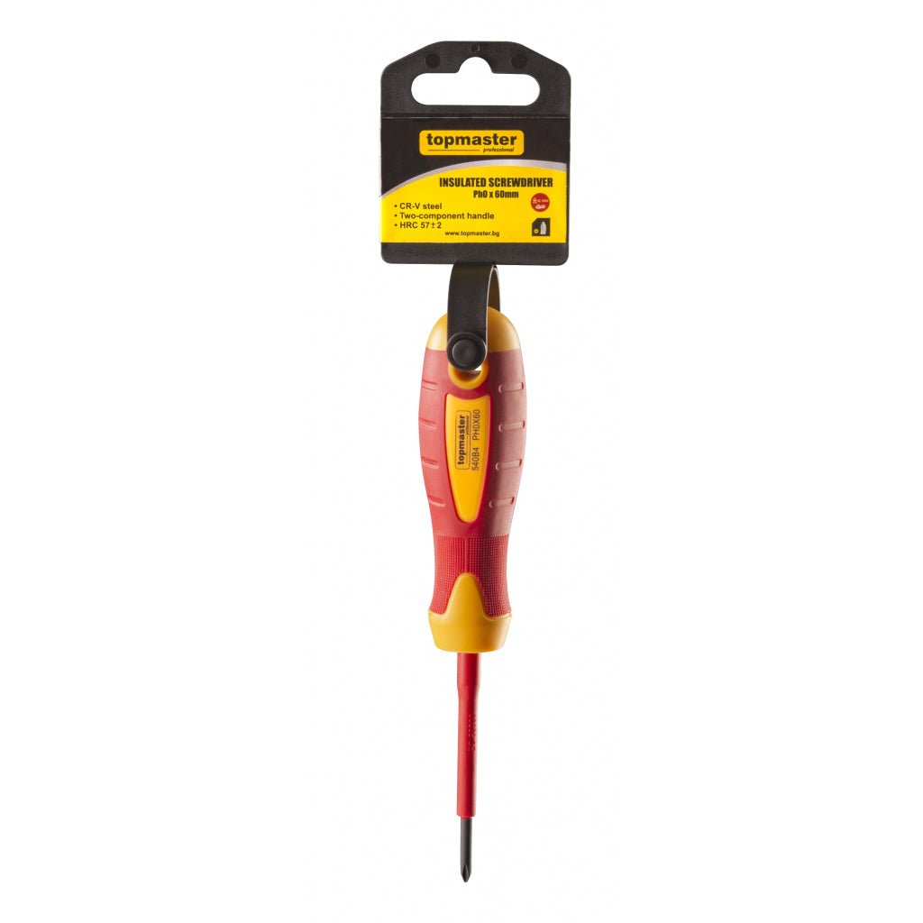 TOP MASTER PRO Surubelnita cruce izolata 1000V Ph0x 60mm CR-V TMP Șurubelniță izolată cu piesă de lucru din aliaj CR-V de înaltă calitate Mâner moale din două componente Izolează tensiun Top Master Pro - scule electrice si unelte profesionale - BricoMart
