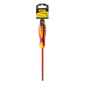 TOP MASTER PRO Surubelnita dreapta izolata 1000V 5.5x100mm CR - V TMP Șurubelniță izolată cu piesă de lucru din aliaj CR - V de înaltă calitate Mâner moale din două componente Izolează tensiun Top Master Pro - scule electrice si unelte profesionale - BricoMart