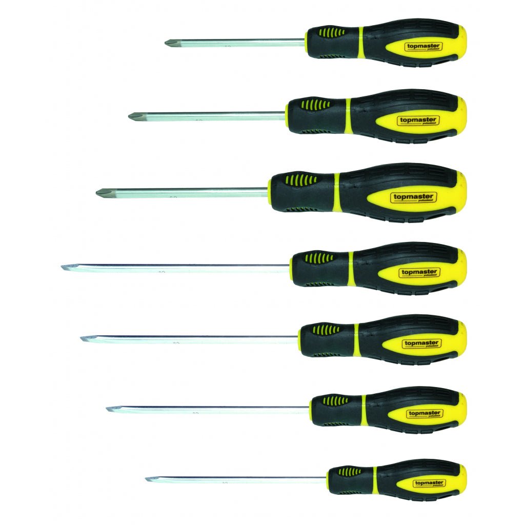 TOP MASTER PRO Surubelnite in cutie de carton set 7pcs S2 TMP Material:otel crom - vanadiu Varf magnetizat Top Master Pro - scule electrice si unelte profesionale - BricoMart