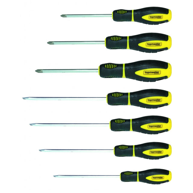 TOP MASTER PRO Surubelnite in cutie de carton set 7pcs S2 TMP Material:otel crom - vanadiu Varf magnetizat Top Master Pro - scule electrice si unelte profesionale - BricoMart