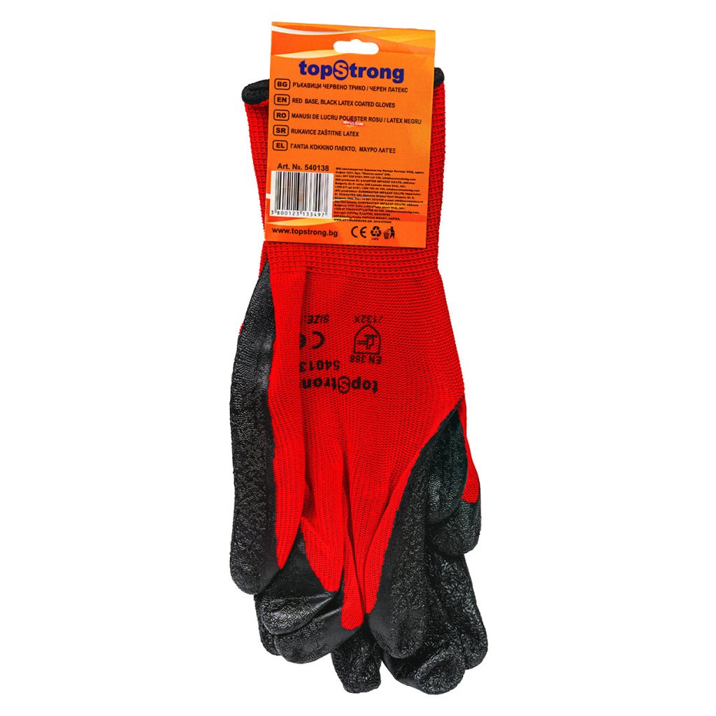 TOP STRONG Manusi de protectie latex negu poliester rosu TS Complet acoperite cu latex Din poliester fara cusaturi Top Strong - scule electrice si unelte profesionale - BricoMart