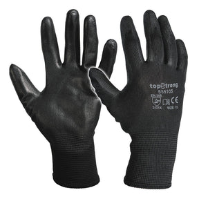 TOP STRONG Manusi poliuretan- negru, marime 10 Complet acoperite cu poliuretan Din poliester fara cusaturi Top Strong - scule electrice si unelte profesionale - BricoMart