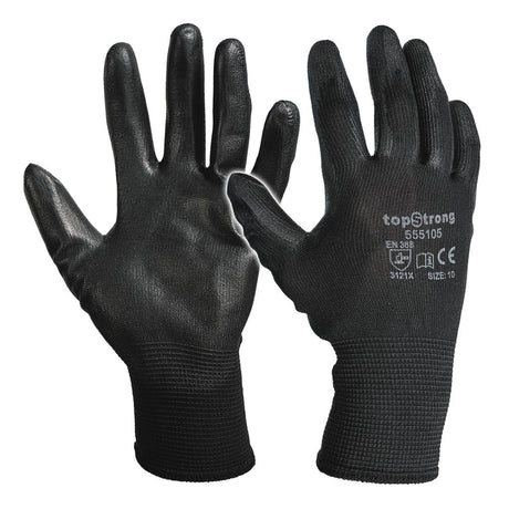 TOP STRONG Manusi poliuretan- negru, marime 10 Complet acoperite cu poliuretan Din poliester fara cusaturi Top Strong - scule electrice si unelte profesionale - BricoMart