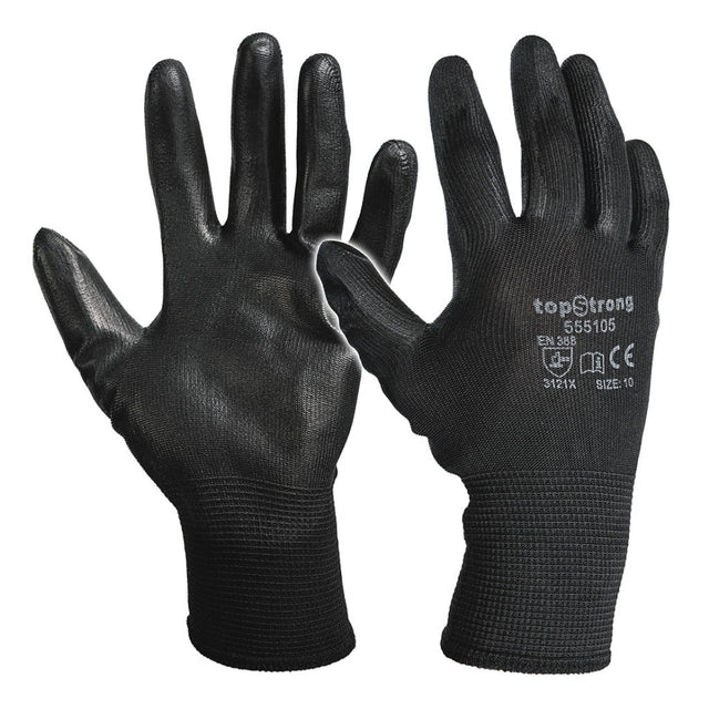 TOP STRONG Manusi poliuretan- negru, marime 10 Complet acoperite cu poliuretan Din poliester fara cusaturi Top Strong - scule electrice si unelte profesionale - BricoMart