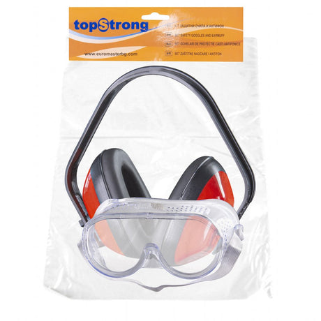 TOP STRONG Set ochelari de protectie, casti antifonice TS Vizor - plicarbonat incolor Rama - PVC; Banda de sustinere confortbila Casca protectie urechi Top Strong - scule electrice si unelte profesionale - BricoMart