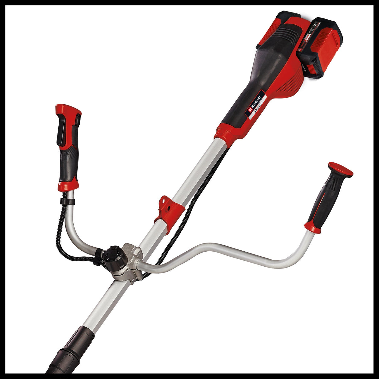 Trimmer de tuns gazon/iarba pe acumulator Einhell AGILLO 36/255 BL Kit Power X - Change (36 V, motor fara perii, filet cu alimentare automata, lama cu 3 dinti, maner de bicicleta, incl. 2x baterii de 3,0 Ah si incarcator Einhell - scule electrice si unelte profesionale - BricoMart