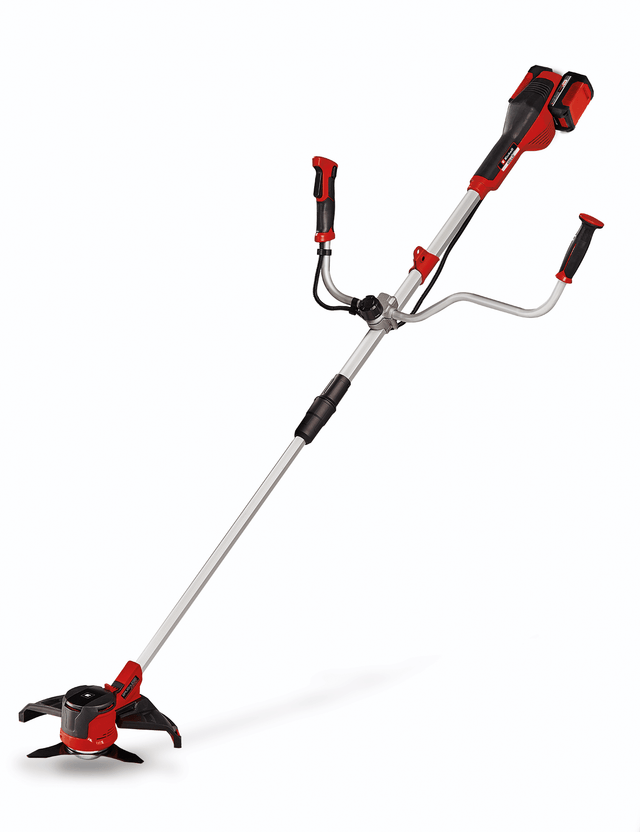 Trimmer de tuns gazon/iarba pe acumulator Einhell AGILLO 36/255 BL Kit Power X - Change (36 V, motor fara perii, filet cu alimentare automata, lama cu 3 dinti, maner de bicicleta, incl. 2x baterii de 3,0 Ah si incarcator Einhell - scule electrice si unelte profesionale - BricoMart