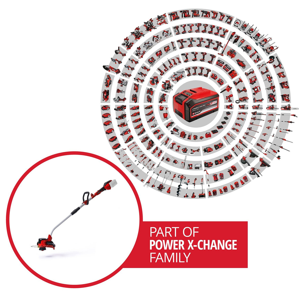 Trimmer de tuns iarba/gazon cu acumulator Einhell GE - CT 36/30 Li E - Solo Power X - Change (litiu - ion, 2x18 V, 9.000 rpm, control electronic al vitezei, rola automata pentru sarma, Flowerguard, fara acumulator si incarcator Einhell - scule electrice si unelte profesionale - BricoMart