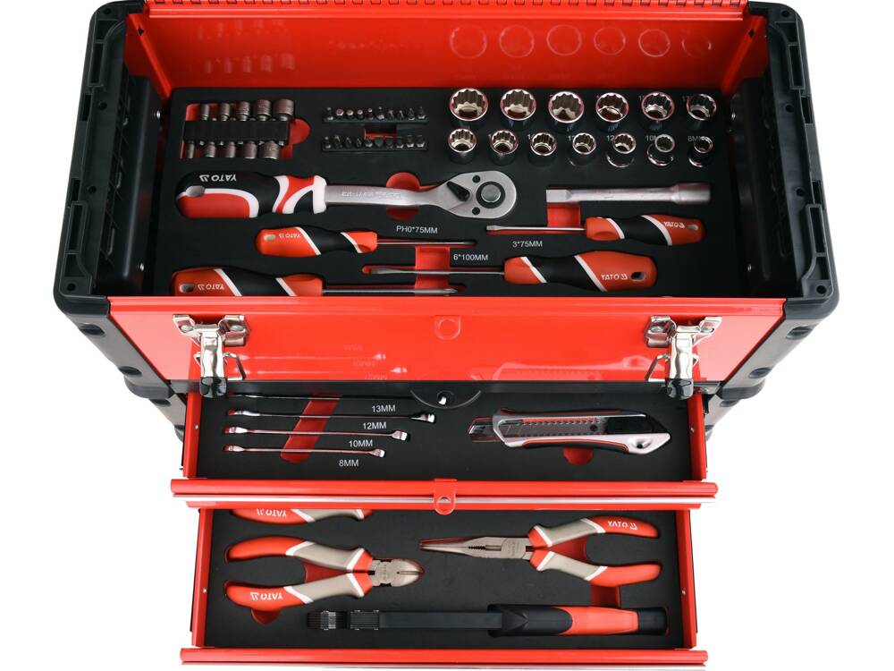 TROLER SCULE metal YATO YT - 09104 , 3 COMPARTIMENTE , echipat 78 de elemente YATO - scule electrice si unelte profesionale - BricoMart