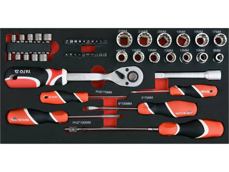 TROLER SCULE metal YATO YT - 09104 , 3 COMPARTIMENTE , echipat 78 de elemente YATO - scule electrice si unelte profesionale - BricoMart