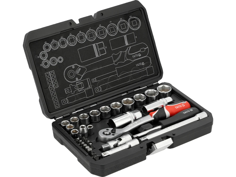 TRUSA TUBULARE 1/4", 3/8" 34 PIESE Yato YT - 38700 Yato - scule electrice si unelte profesionale - BricoMart
