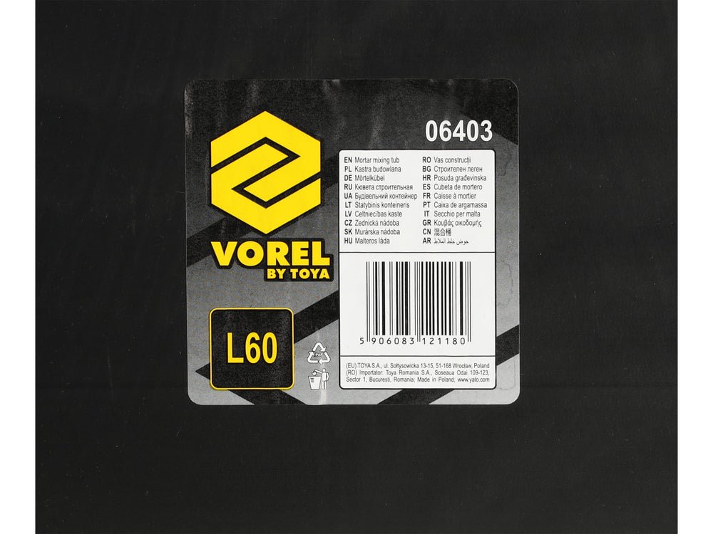 VAS DE CONSTRUCTII DREPTUNGHIULAR, 60L Vorel 6403 - 40 kg, 1,57 kg, 755 mm, 620 mm Vorel - scule electrice si unelte profesionale - BricoMart