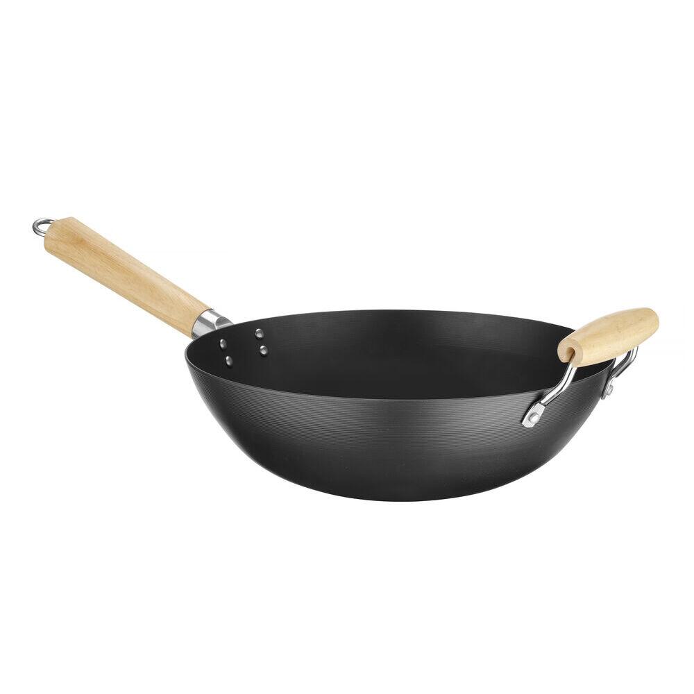 Wok cu maner din lemn Ø 32 cm (H) 100mm otel carbon