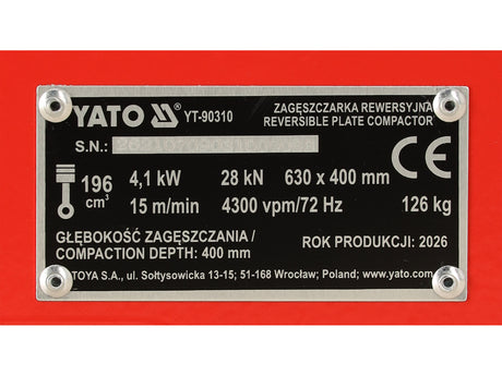 Eticheta tehnică YATO YT-90310 – 28 kN, 126 kg