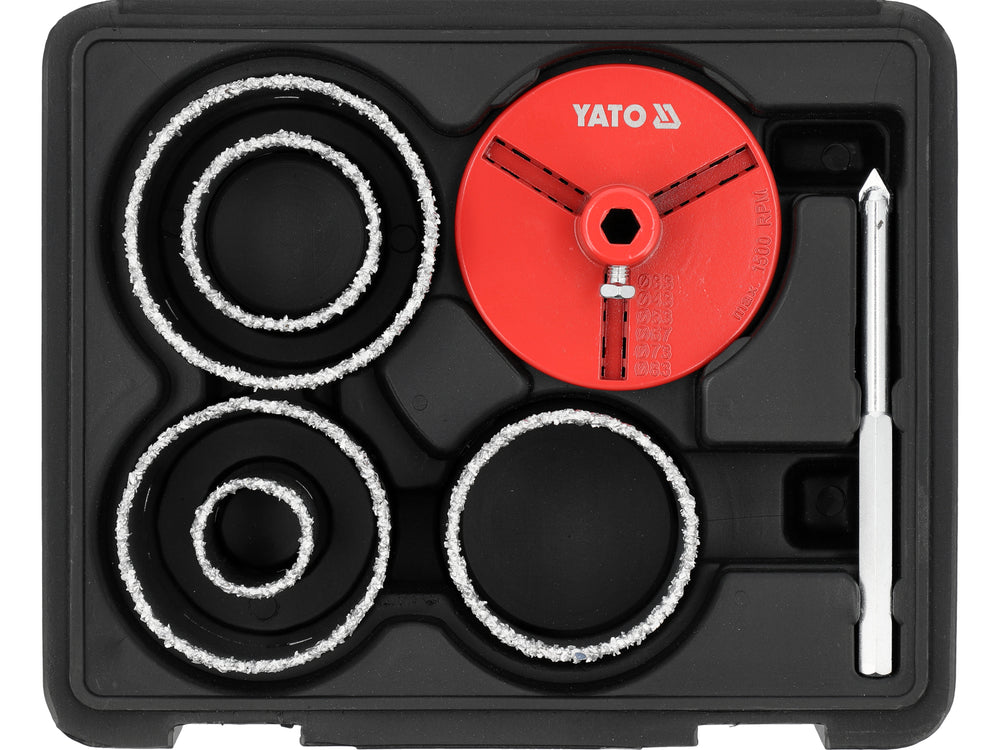 Set carote tungsten YATO YT-43920, carote și accesorii din trusă