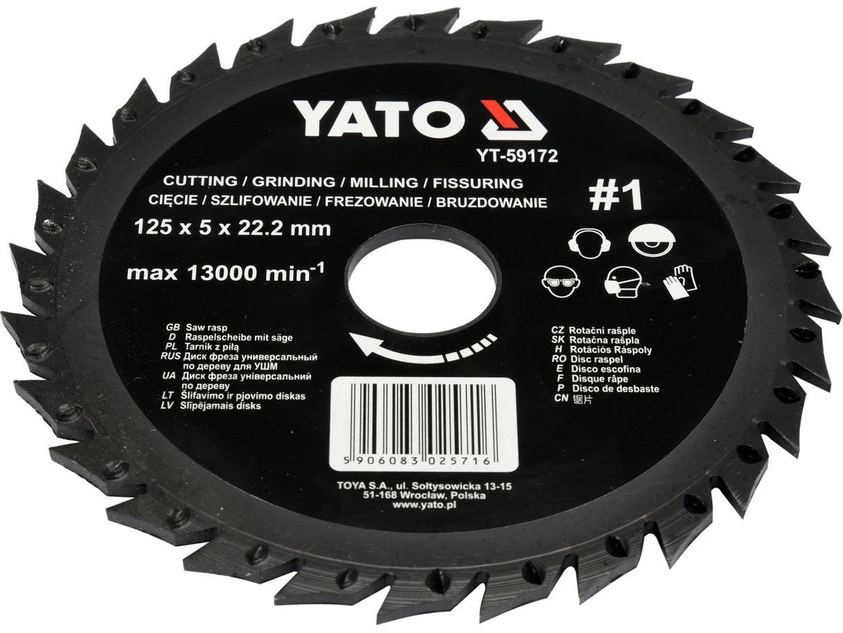 DISC CIRC.-RASPEL PT YATO YT-59172 LEMN,125X22.2MM,NR2