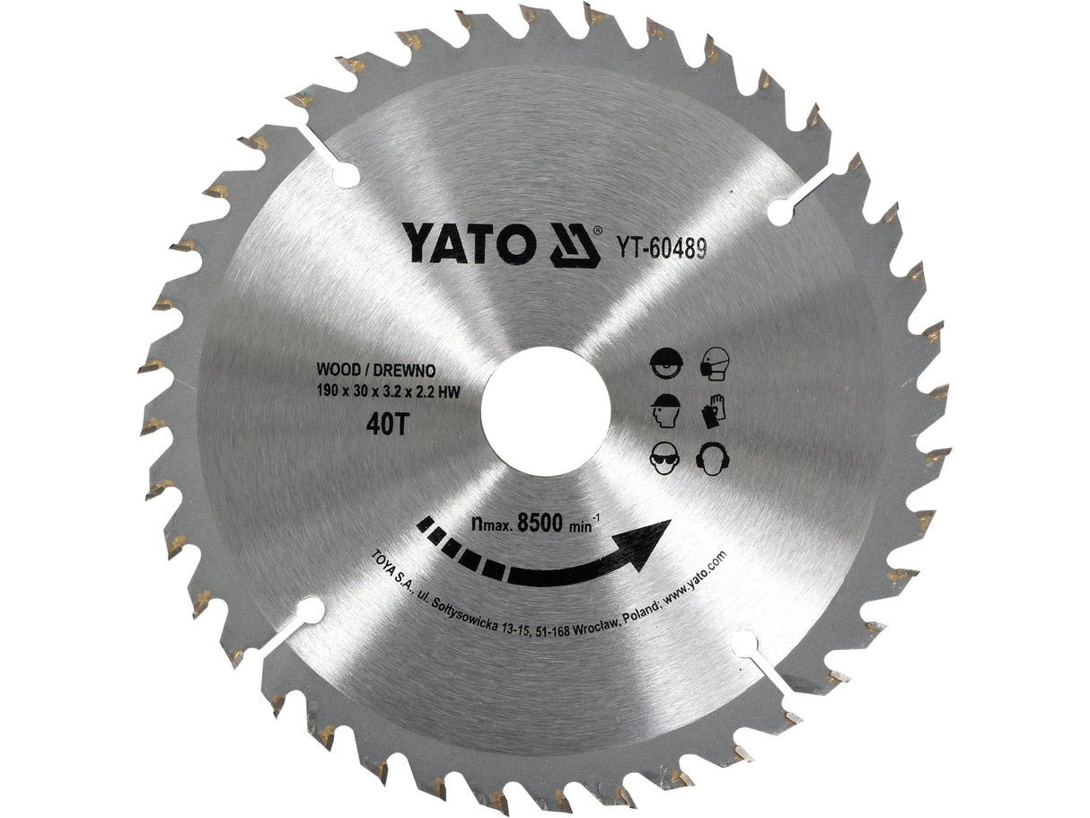 FA KÖR TÁRCSA, YATO YT-60489 190X30X3,2MM, 40 FOGÚ 